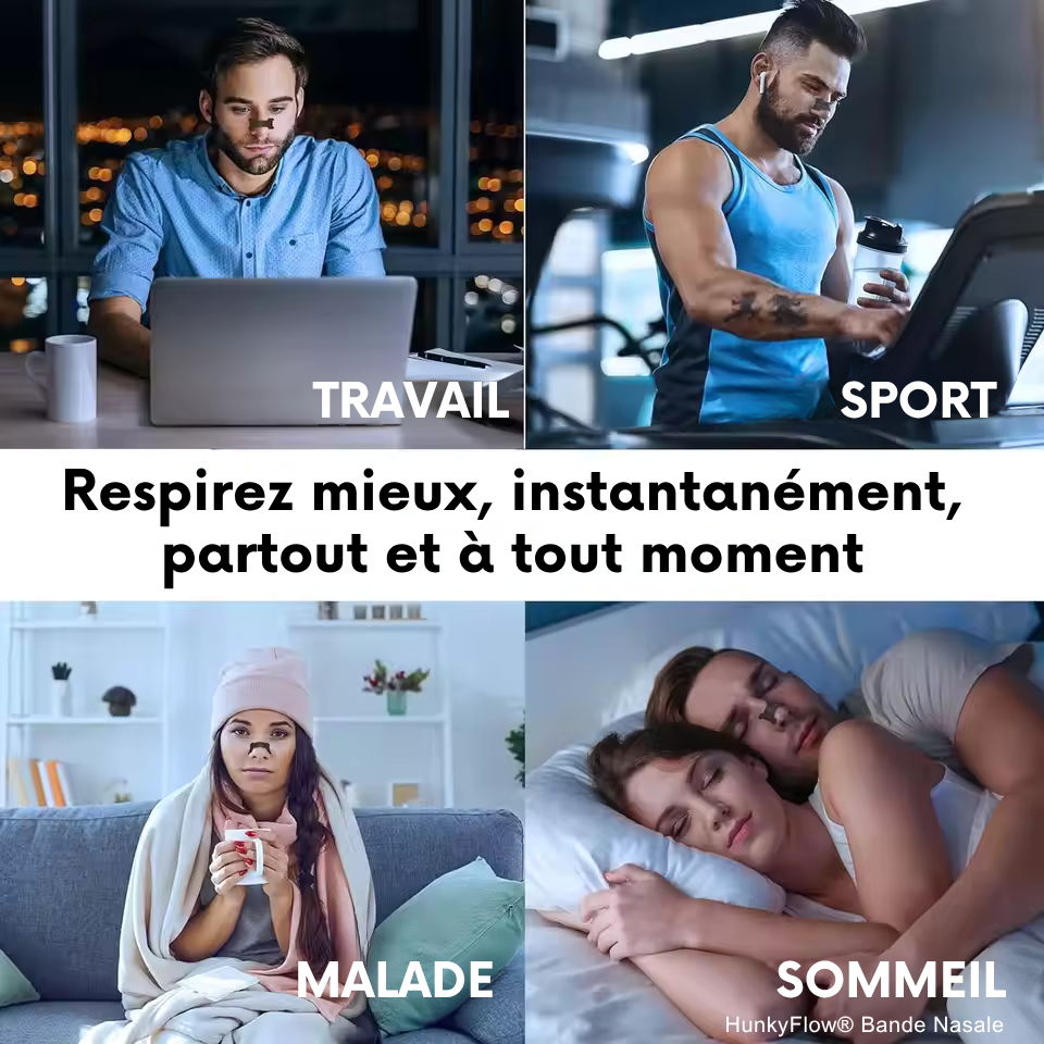 HunkyFlow® – Bande Nasale Anti-Ronflement & Respiration Libre