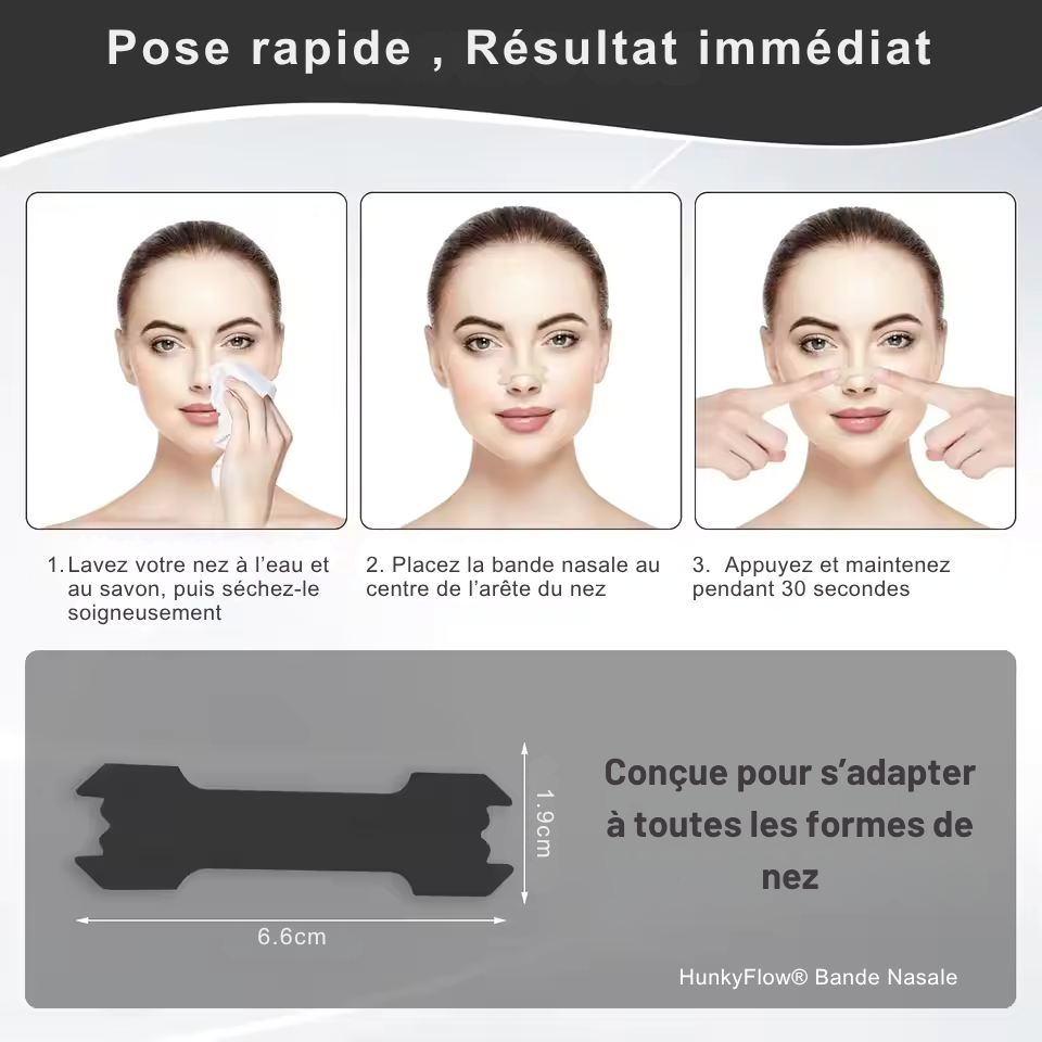 HunkyFlow® – Bande Nasale Anti-Ronflement & Respiration Libre