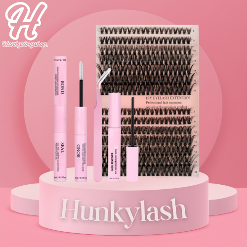 Kit HunkyLash™ extensions de cils professionnelles à faire soi-même avec Bond & Seal pour une tenue longue durée et un regard intense.